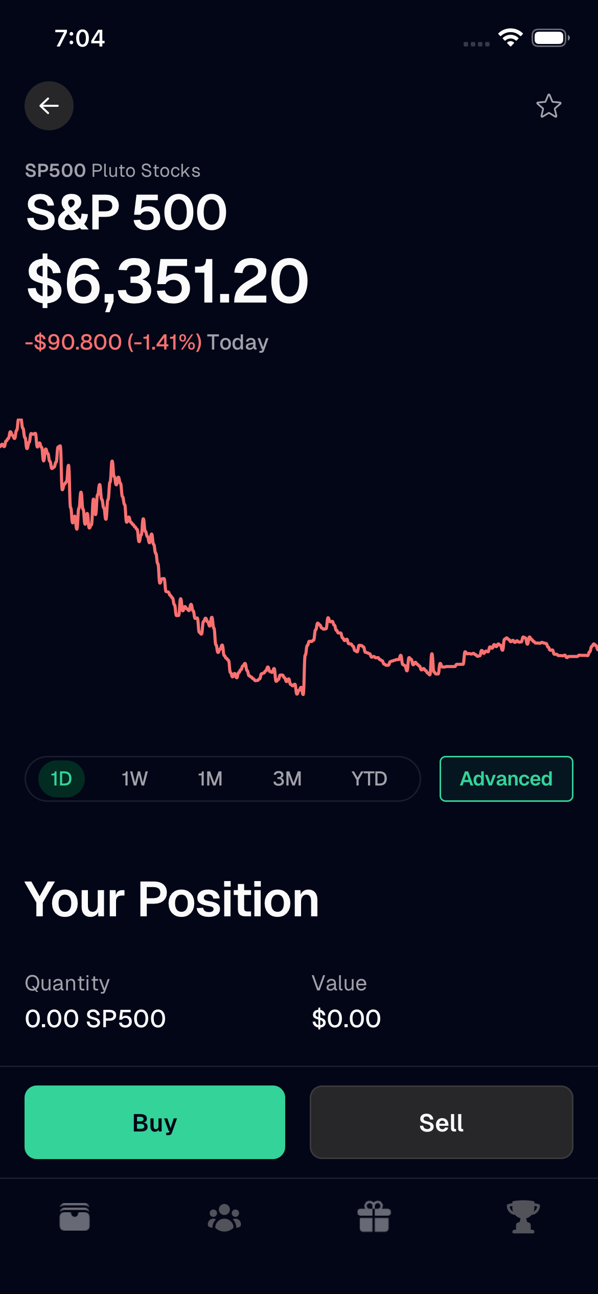 Pluto trading app hero interface